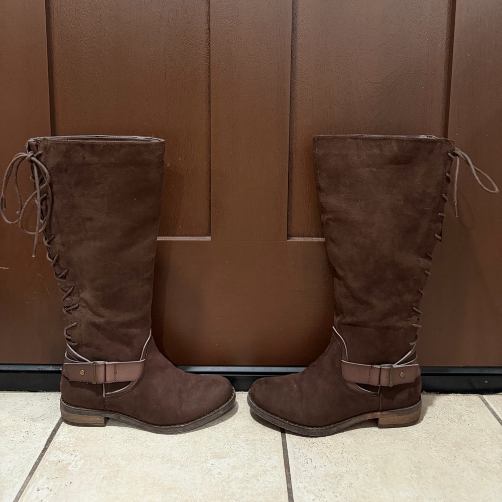 Brown Suede Knee-High Boots